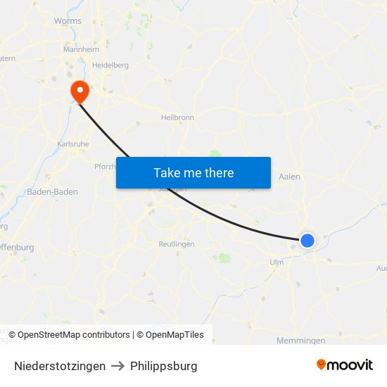 Niederstotzingen to Philippsburg map