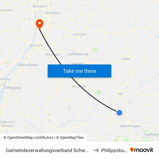 Gemeindeverwaltungsverband Schwendi to Philippsburg map