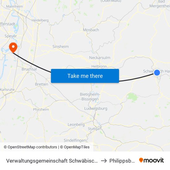 Verwaltungsgemeinschaft Schwäbisch Hall to Philippsburg map