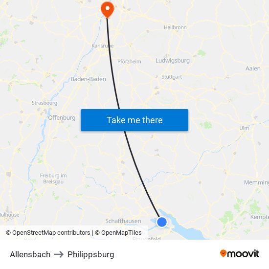Allensbach to Philippsburg map