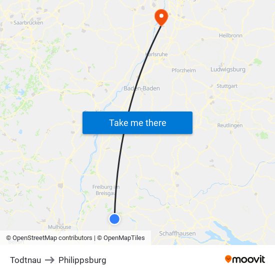 Todtnau to Philippsburg map