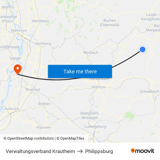 Verwaltungsverband Krautheim to Philippsburg map