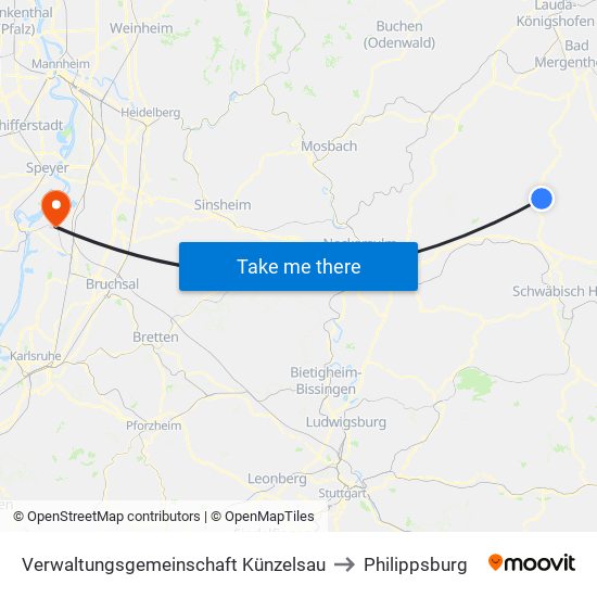 Verwaltungsgemeinschaft Künzelsau to Philippsburg map