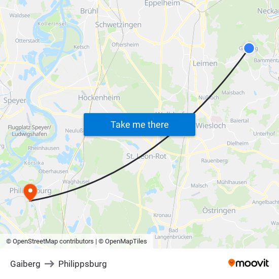 Gaiberg to Philippsburg map