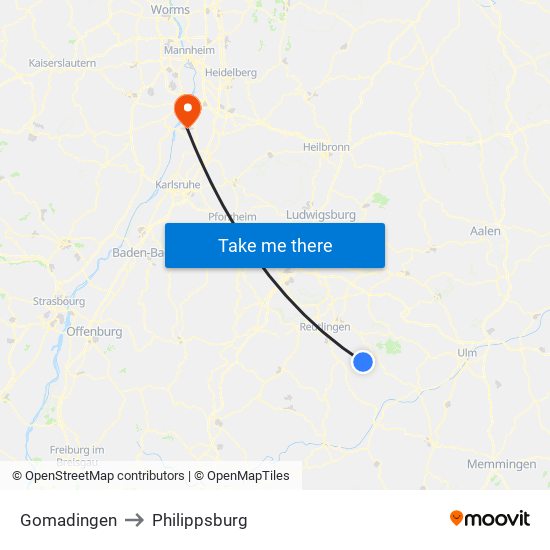 Gomadingen to Philippsburg map