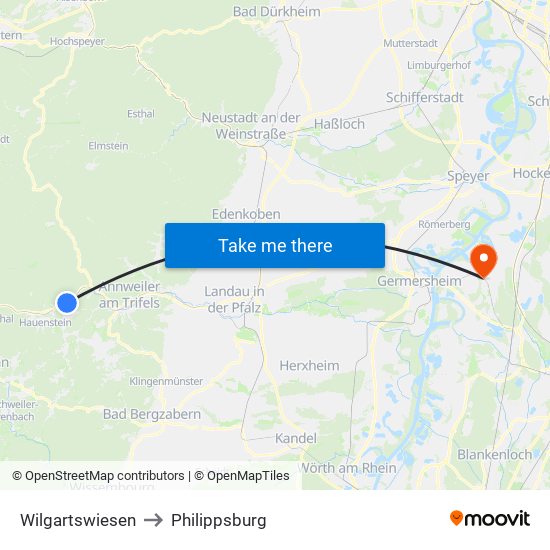 Wilgartswiesen to Philippsburg map