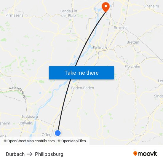 Durbach to Philippsburg map