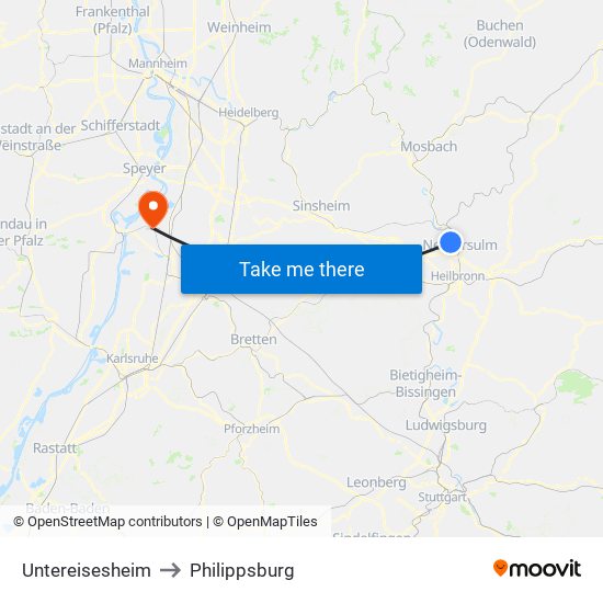 Untereisesheim to Philippsburg map