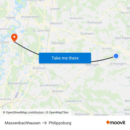 Massenbachhausen to Philippsburg map