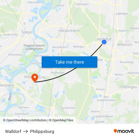 Walldorf to Philippsburg map