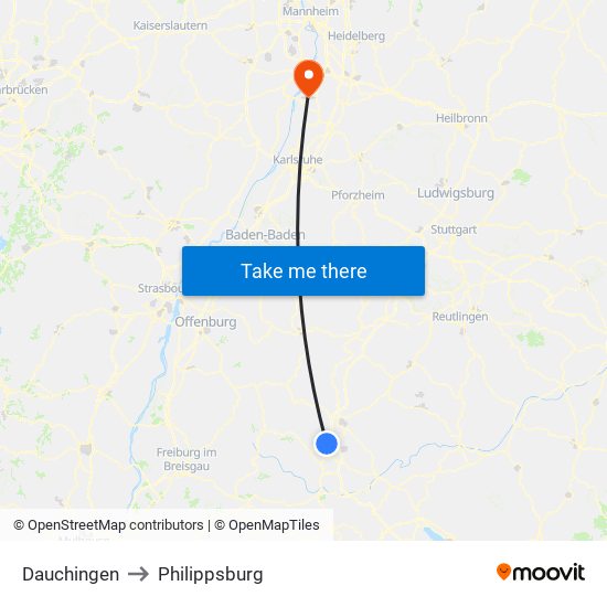 Dauchingen to Philippsburg map