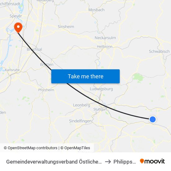 Gemeindeverwaltungsverband Östlicher Schurwald to Philippsburg map