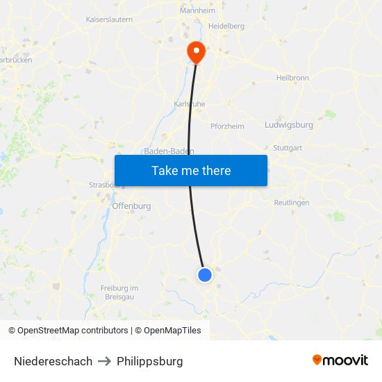 Niedereschach to Philippsburg map