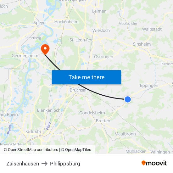 Zaisenhausen to Philippsburg map