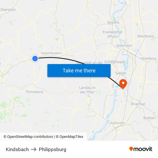 Kindsbach to Philippsburg map