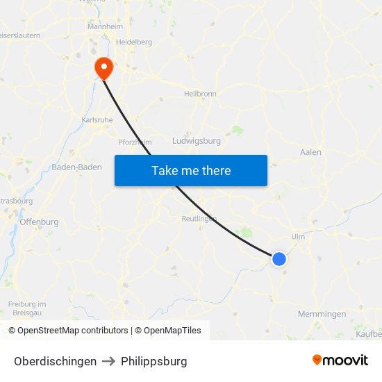 Oberdischingen to Philippsburg map