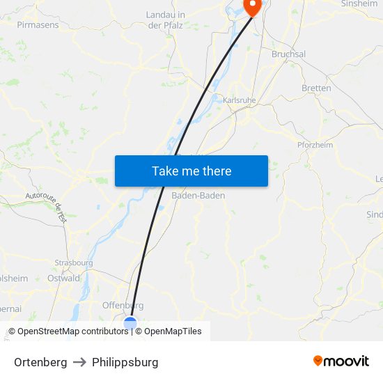 Ortenberg to Philippsburg map