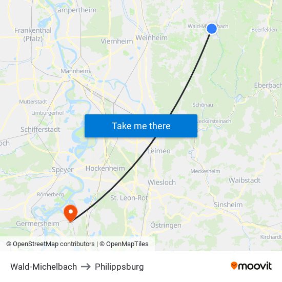 Wald-Michelbach to Philippsburg map