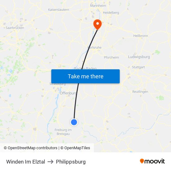 Winden Im Elztal to Philippsburg map