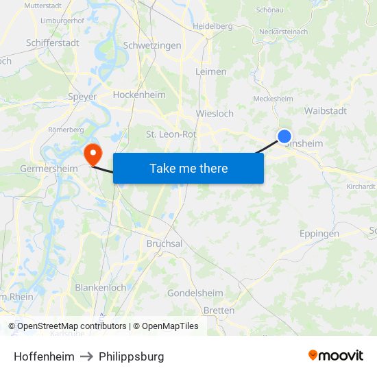 Hoffenheim to Philippsburg map