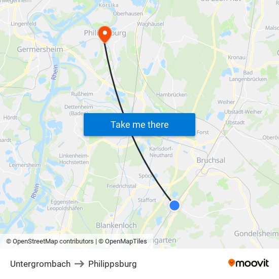 Untergrombach to Philippsburg map