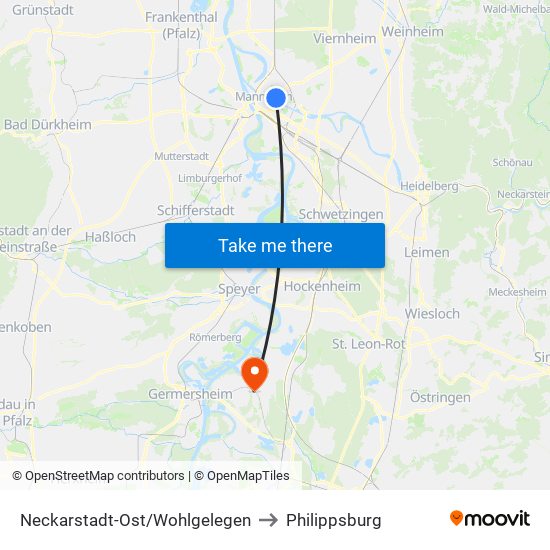 Neckarstadt-Ost/Wohlgelegen to Philippsburg map
