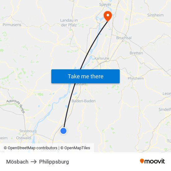 Mösbach to Philippsburg map