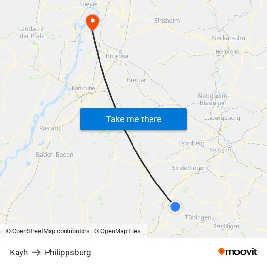 Kayh to Philippsburg map