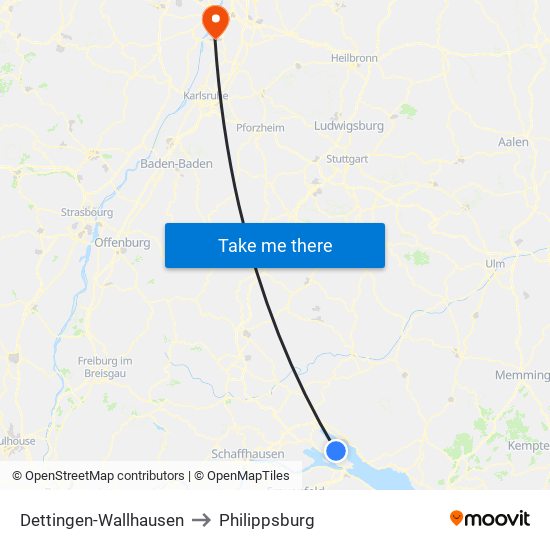 Dettingen-Wallhausen to Philippsburg map