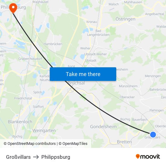 Großvillars to Philippsburg map