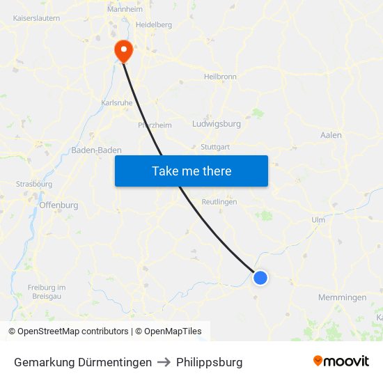 Gemarkung Dürmentingen to Philippsburg map