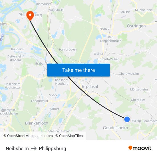 Neibsheim to Philippsburg map