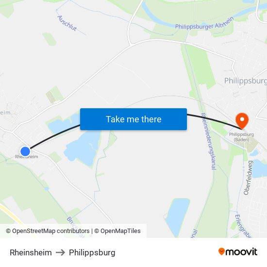 Rheinsheim to Philippsburg map