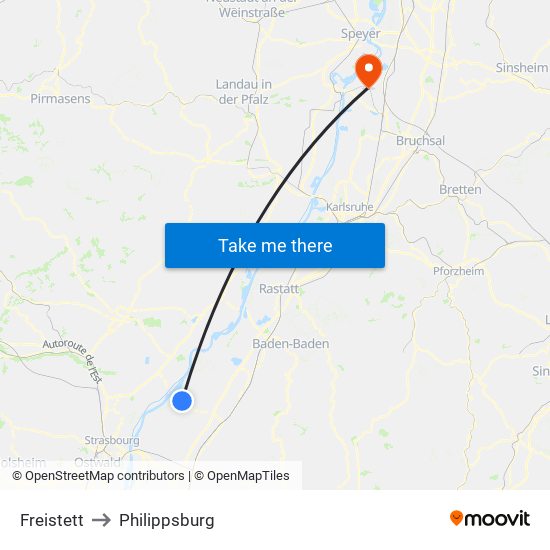 Freistett to Philippsburg map