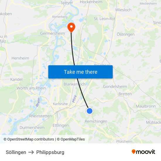 Söllingen to Philippsburg map