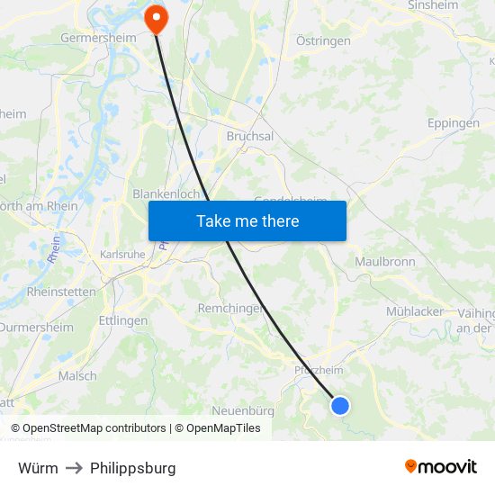 Würm to Philippsburg map