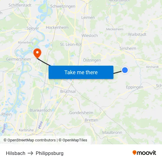 Hilsbach to Philippsburg map
