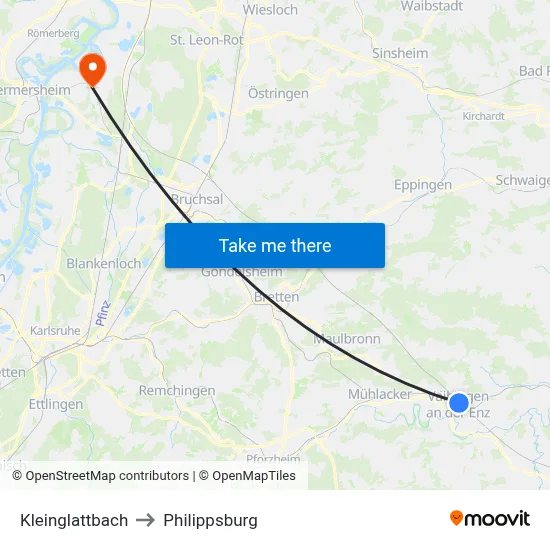 Kleinglattbach to Philippsburg map