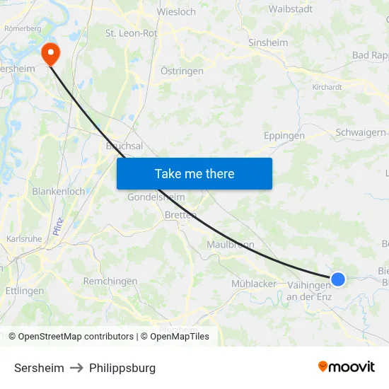 Sersheim to Philippsburg map