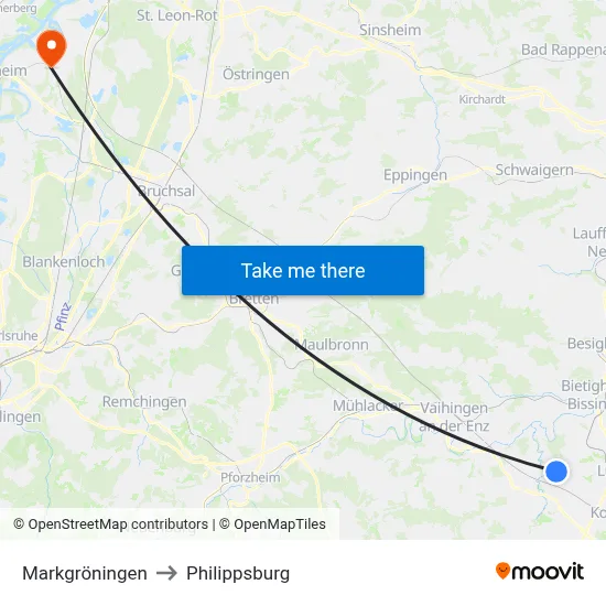 Markgröningen to Philippsburg map