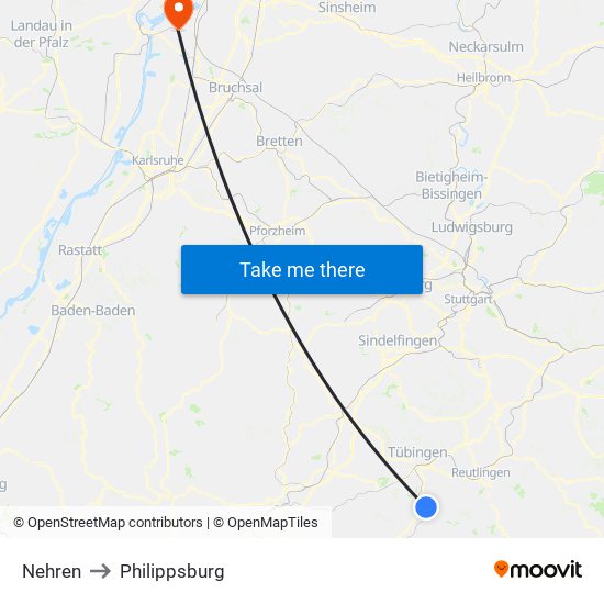 Nehren to Philippsburg map