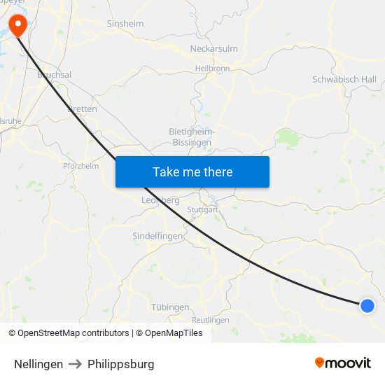 Nellingen to Philippsburg map