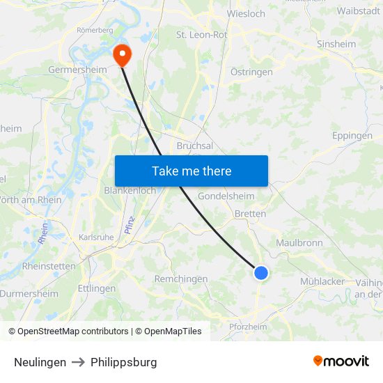 Neulingen to Philippsburg map