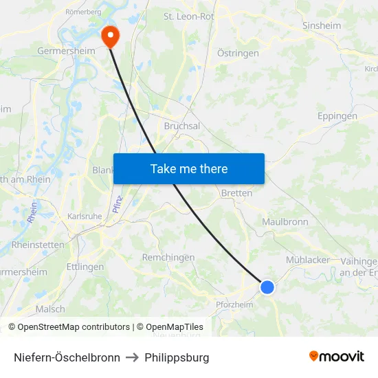 Niefern-Öschelbronn to Philippsburg map