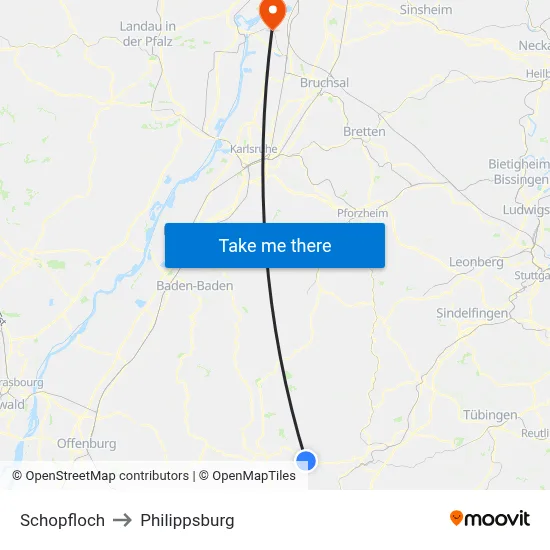 Schopfloch to Philippsburg map