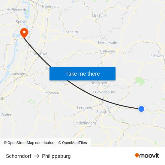 Schorndorf to Philippsburg map