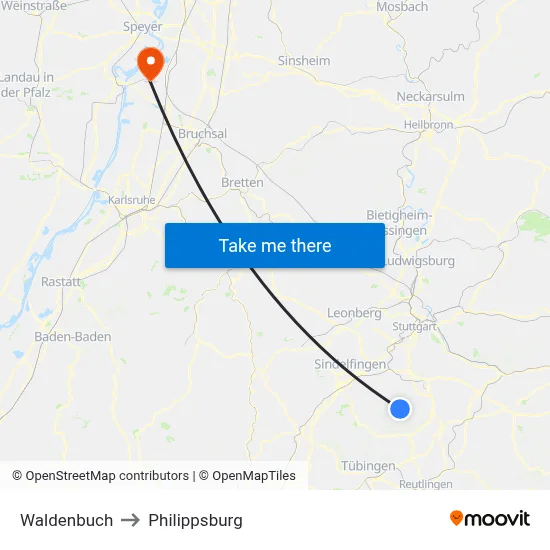 Waldenbuch to Philippsburg map
