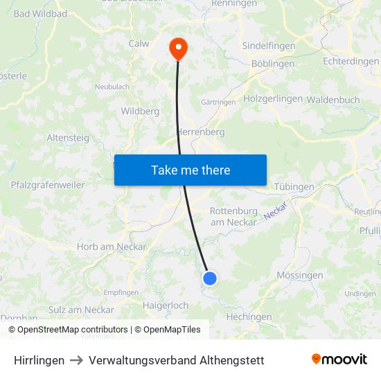 Hirrlingen to Verwaltungsverband Althengstett map