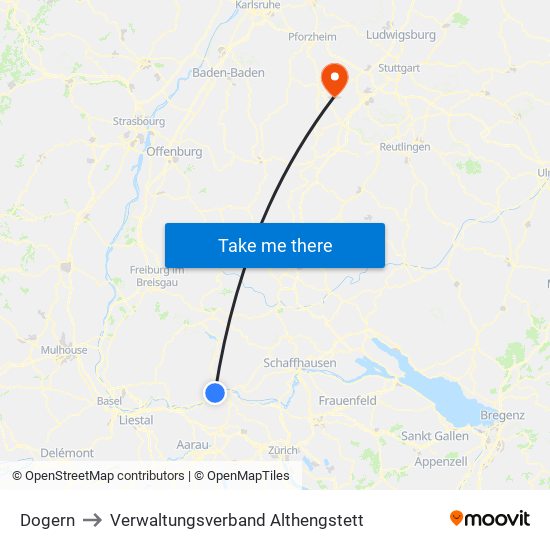 Dogern to Verwaltungsverband Althengstett map