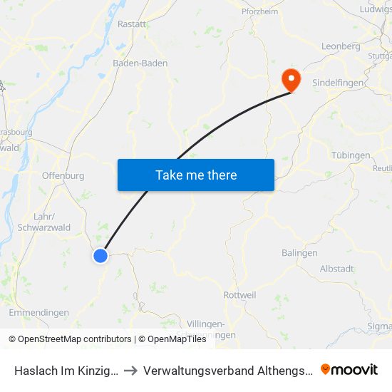 Haslach Im Kinzigtal to Verwaltungsverband Althengstett map